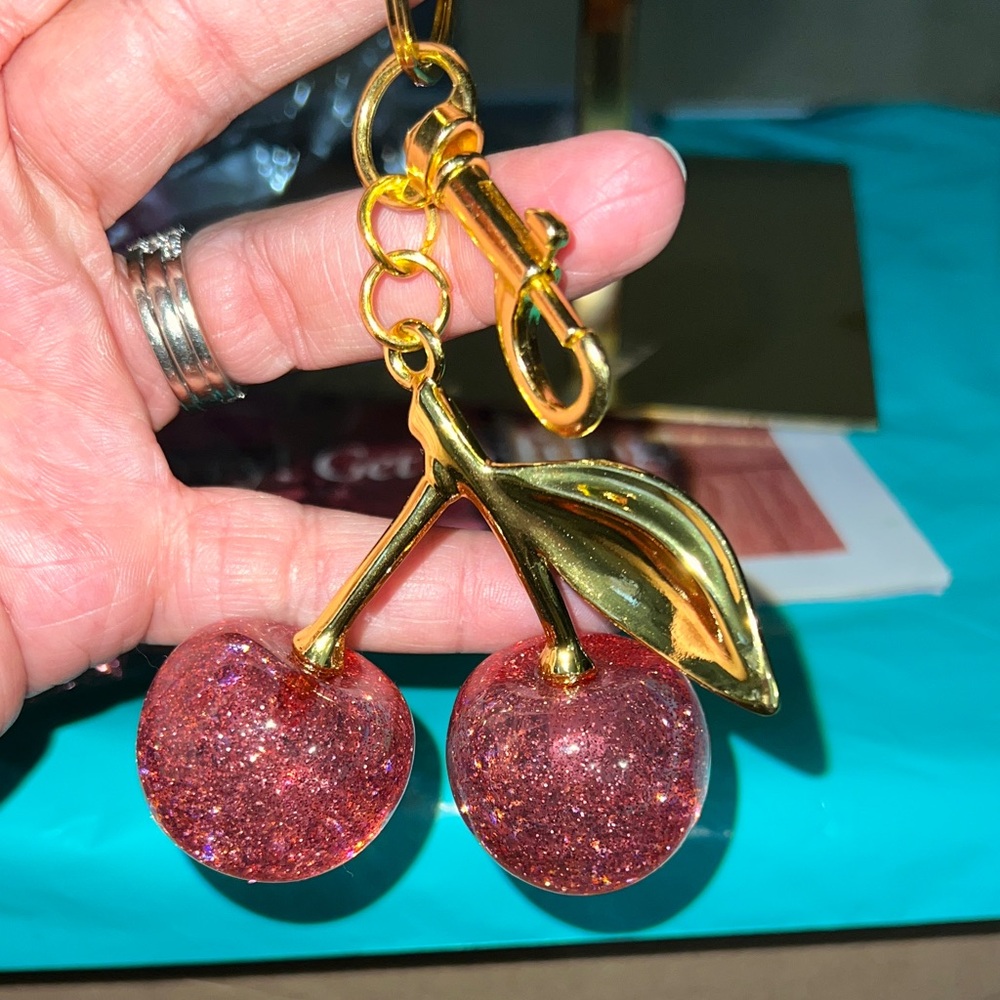 Gold and Red Cherry Keychain